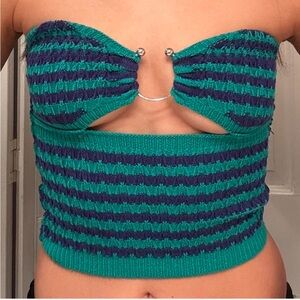 Striped Green and Blue Women Top